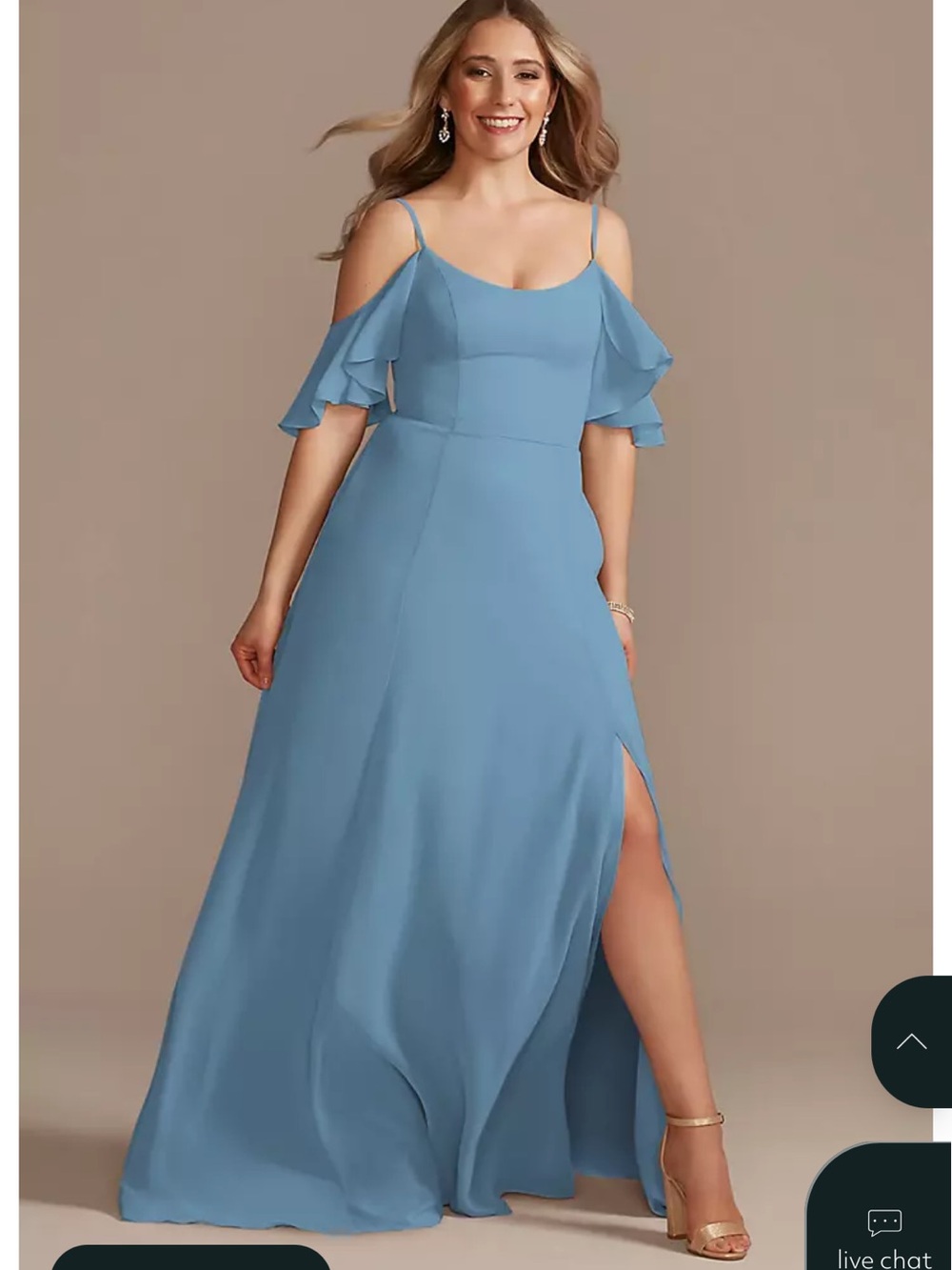 NWT David’s Bridal Lake Blue Cold-Shoulder Chiffon Dress size 4